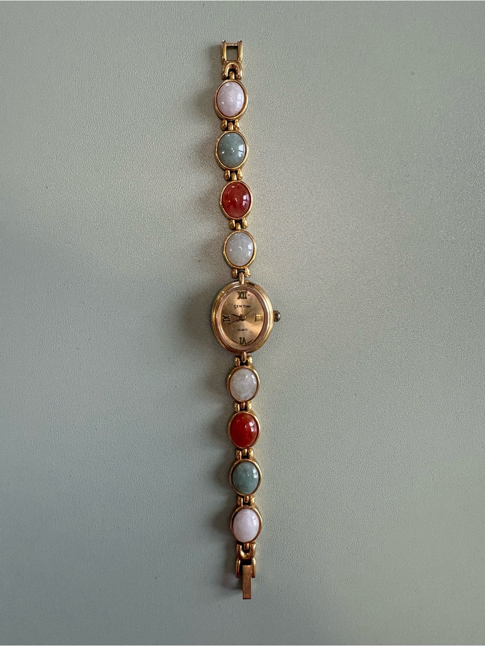 Quartz Vintage Gold-Tone Multi-Stone Ladies Bracelet Watch